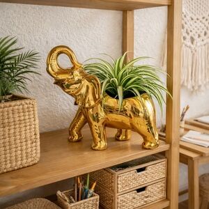 Vintage Gold Colored Boho Elephant Plant Holder